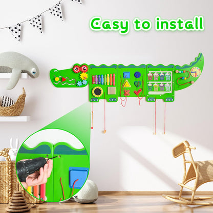 nigwet Crocodile Sensory Toys Activity Wall Panels, Educational Montessori Busy Board for Toddlers, Activity Cube - Sensory Wall, Wooden Learning Toys, Interactive Toy-Green