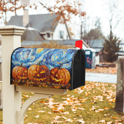 Halloween Pumpkin Orange Mailbox Cover Oil Painting Blue Decorations Mailbox Covers 21 X 18 Inch Magnetic Standard Size Halloween Starry Night Wrap Post Letter Box Home Outdoor Yard Garden Decor