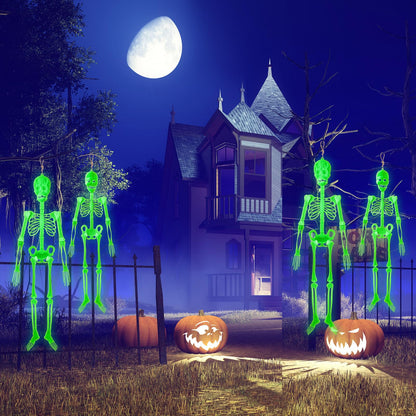 Colingmill 4 Pcs Halloween Glow in the Dark Skeleton 2 Pcs 60 Inch and 2 Pcs 35 Inch Full Body Luminous Skeleton Adjustable Joints Skeletons for Halloween Indoor Outdoor Yard Hanging Decoration