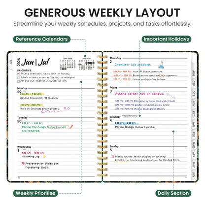 Planner 2026-2027, Academic Year Weekly and Monthly Calender Planner, from Jul 2026 - Jun 2027, Spiral Bound School Planning Book, Perfect for Teacher, Student, Women & Men, A4 (8.5" x 11"), Enchanted Grove