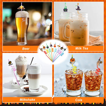 Potchen 80 Pcs Halloween Party Favors Straws Reusable Plastic Straws for Halloween Pumpkin Ghost Witch for Party Favors Supplies Birthday Decoration
