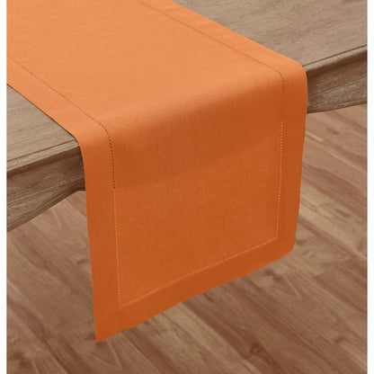 Solino Home Linen Pumpkin Table Runner 90 Inches Long - 100% Pure Linen Hemstitch 14 x 90 Inch Table Runner for Dining - Classic Hemstitch