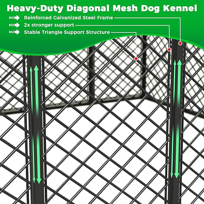 10x14×6.4 FT Heavy Duty Dog Kennel Outdoor with Secure Double Locks and Waterproof & UV Resistant Roof Cover,All Weather Resistant Anti-Rust Metal Enclosure for Large Dogs
