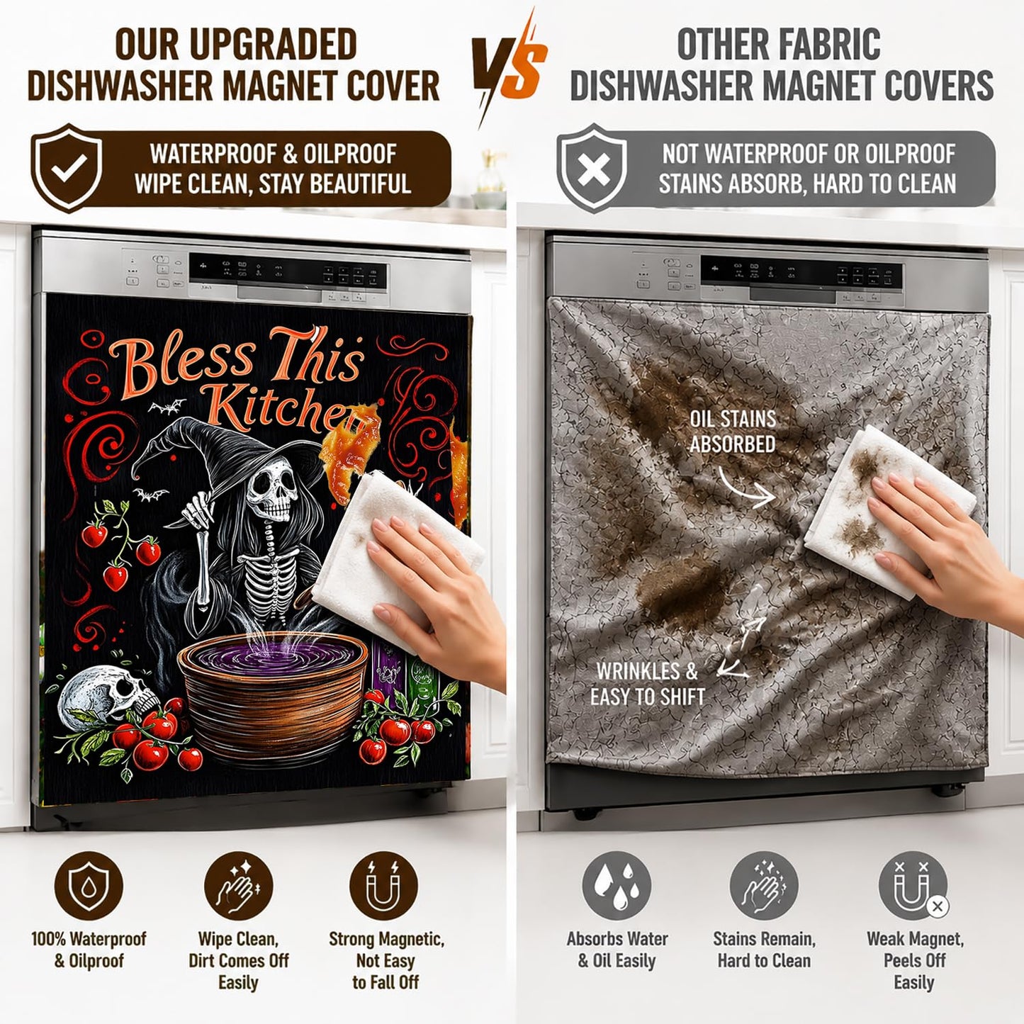 Dishwasher Magnet Cover Flower, Halloween Witches Magnetic Dishwasher Covers Decorative for The Front Panel, Refrigerator Magnets Decorative Cover Sticker Decal Kitchen Decor 23x26 Inch