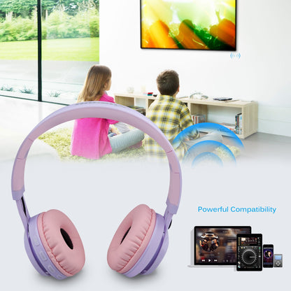 Riwbox WT-7S Kids Bluetooth Headphones Light Up, Foldable Stero Wireless Headset,with Microphone and Volume Control,Comfortable and Durable,for PC/Tablet/TV/Travel(Purple)