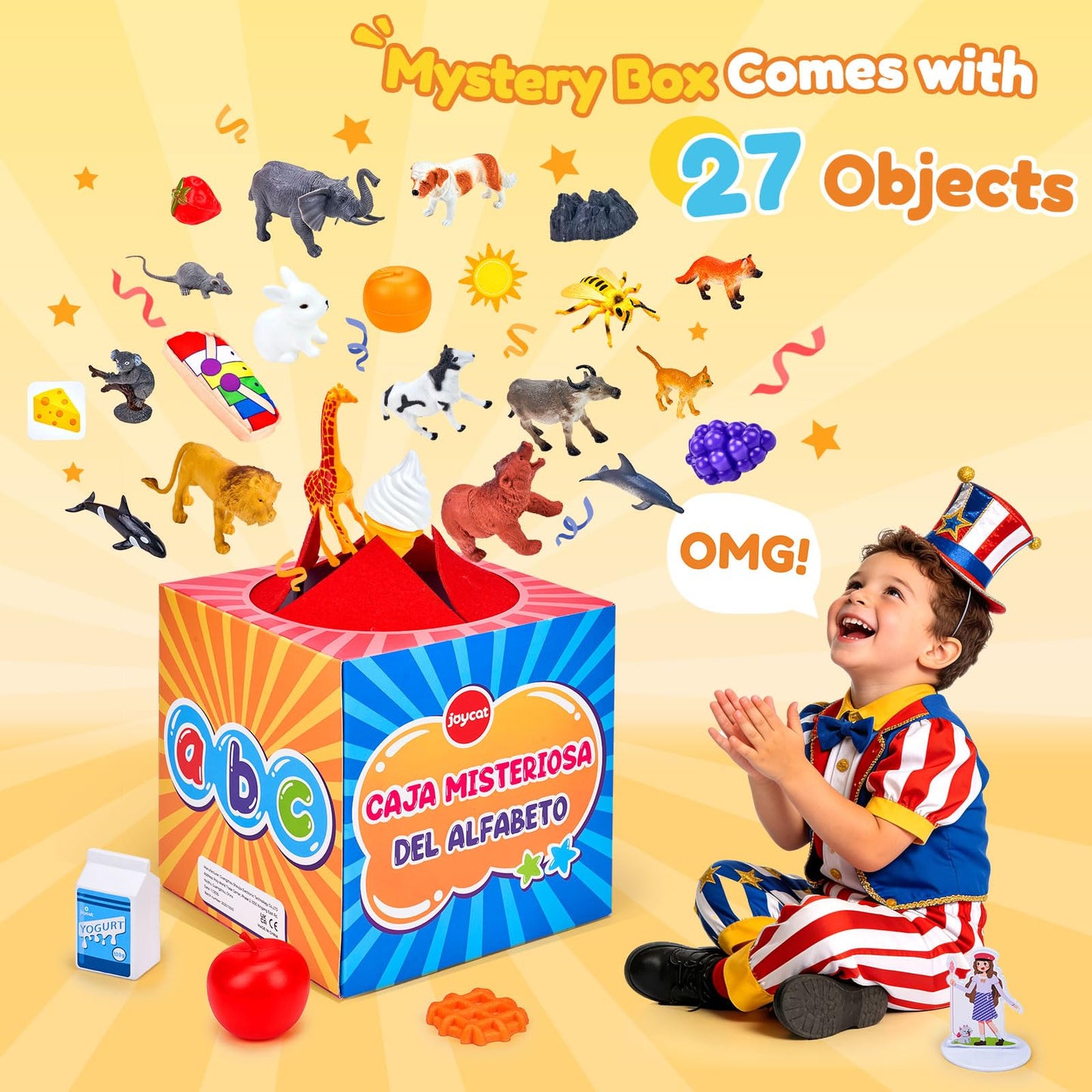 JoyCat Spanish Mystery Alphabet Box - Caja Misteriosa del Alfabeto for Kids, 27 PCS Spanish Letters & Sounds Sorting Game, Fine Motor Learning Toys for Preschool, Kindergarten, Easter Basket Stuffers