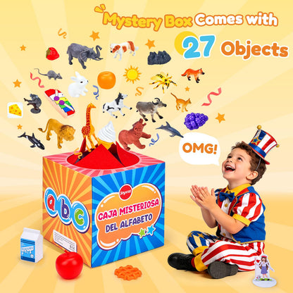 JoyCat Spanish Mystery Alphabet Box - Caja Misteriosa del Alfabeto for Kids, 27 PCS Spanish Letters & Sounds Sorting Game, Fine Motor Learning Toys for Preschool, Kindergarten, Easter Basket Stuffers