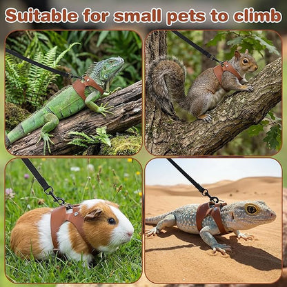 3 Pack Bearded Dragon Harness and Leash Set, Small Animal Traction Rope Training Walking Vest Accessories, 3-Size Adjustable Soft Leather Lizard Vest Harness Leash for Squirrel Reptile Rat