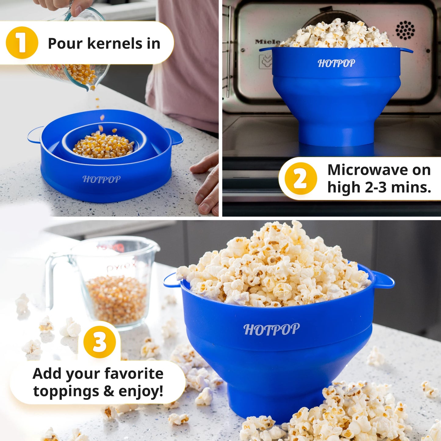 The Orginal HotPop Silicone Popcorn Maker - Microwave Popcorn Popper with Handles - Collapsible Bowl, Heat-Resistant, Easy to Clean, Ideal for Family Movie Nights, 15-Cup Capacity - Red