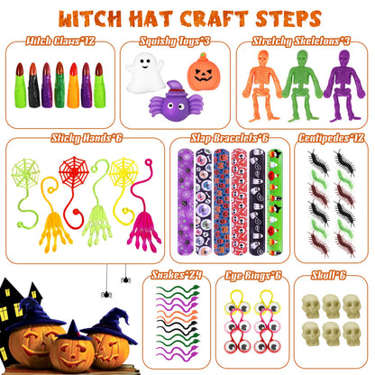 234 PCS Halloween Party Favors for Kids,24 Pack Witch Hat Shaped Goodie bag Stuffers with Non-Candy Trick Or Treat Toys Bulk,Goodie Bags Basket Stuffers,Classroom Favors Gifts for Boys Girls