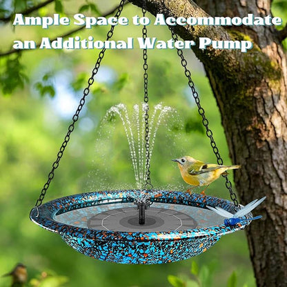 Hanging Bird Bath for Outside 11.4 inch Birdbath Bowl with Rust-Proof Black Chains Hooks Metal Hanging Window Bird Feeder for Outdoor Garden Decor (Blue Mix Copper Color)