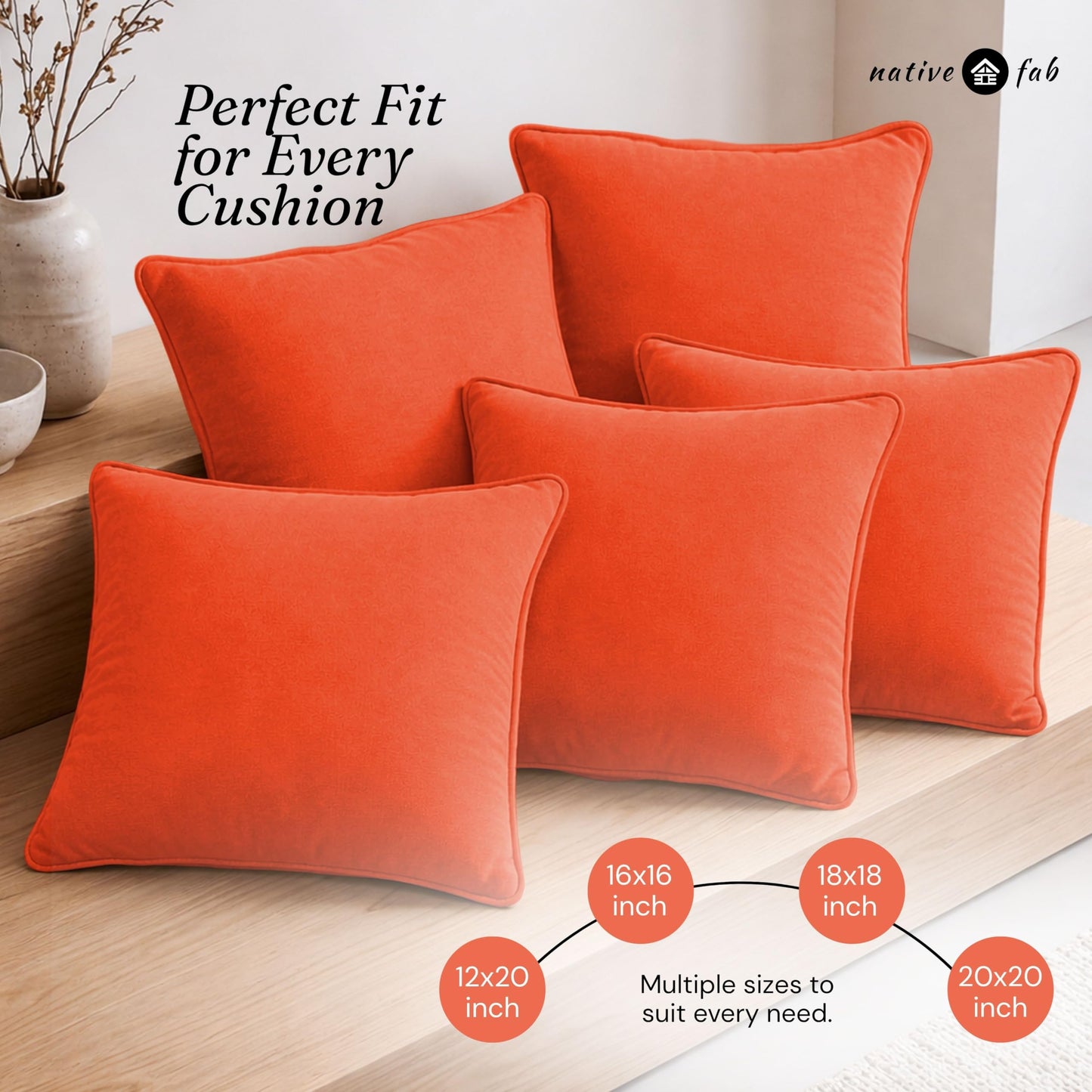 Native Fab Throw Pillow Covers 2 Pack, Premium Quality, 20x20 Inches, 100% Cotton, Bright, Durable, Decorative Halloween Cushion Cases, Perfect for Sofa, Couch, Living Room, Modern Home Decor, Orange