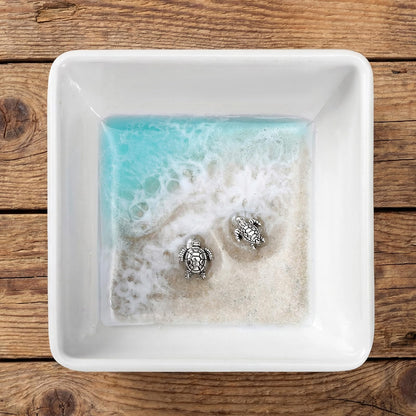 Novabright Handmade Ocean Resin Jewelry Tray Mini Turtle Square Ring Dish Jewelry Holder for Rings Earrings Engagement Gifts for Couples Birthday Gifts Ocean Beach Art Gift for Women