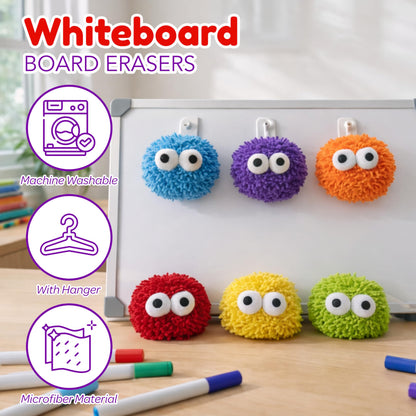4E's Novelty 12 Pack Googly Eye Dry Erase Board Erasers Bulk - Microfiber Shag Washable Multicolor Whiteboard Erasers for Teachers Kids, Back to School Classroom Supplies School Essential