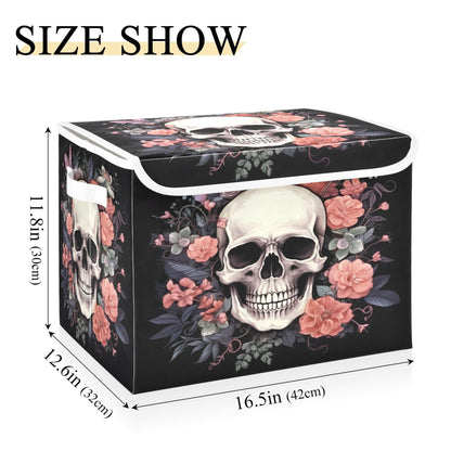 xigua Skull Storage Bins with Lids and Carrying Handle,Foldable Storage Boxes Organizer Containers Baskets Cube with Cover for Home Bedroom Closet Office