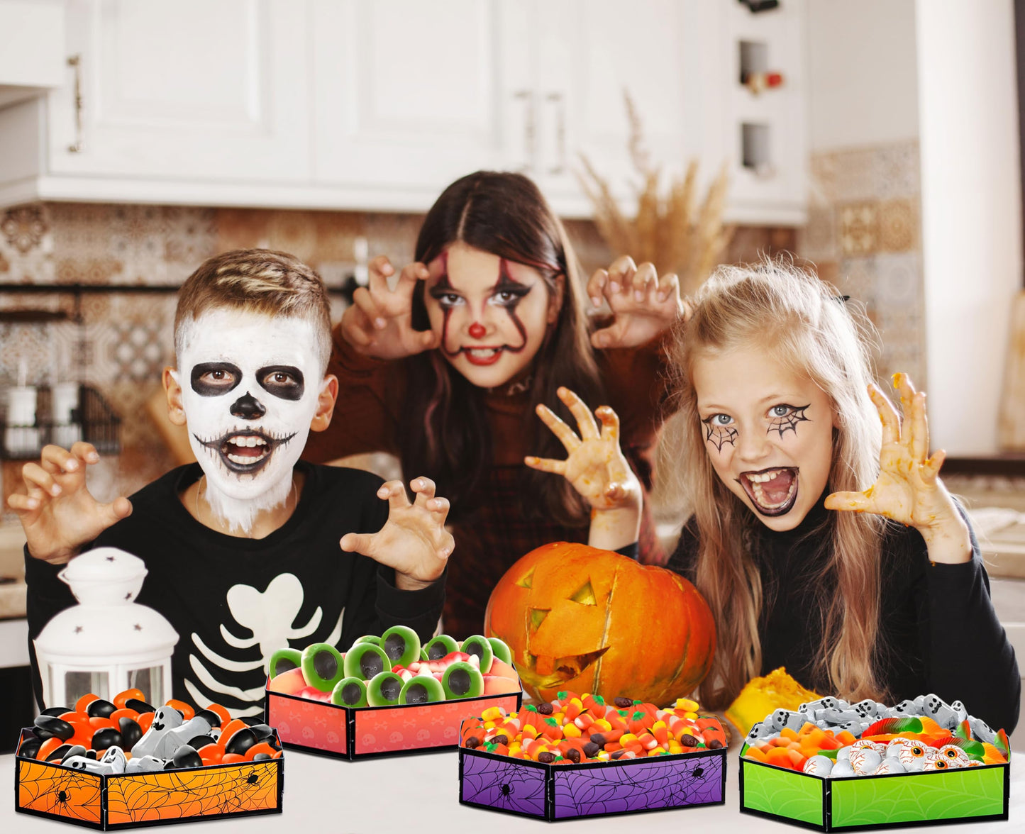 Geefuun 50Pcs Halloween Coffin Serving Food Trays - Vampire Pumpkin Ghost Spider Disposable Snack Paper Dish for Party Decoration Supplies