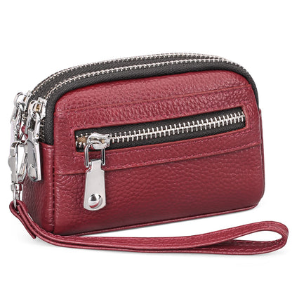 SENDEFN Coin Purse for Women Leather Wristlet Double Zip Around Small Change Pouch