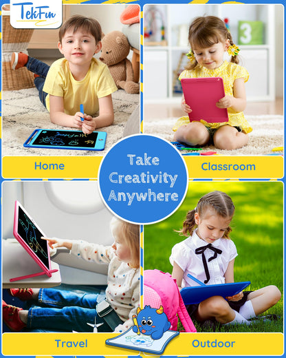TEKFUN 2 Pack LCD Writing Tablet for Kids, 10 Inch Blue+Pink Doodle Board Drawing Board Reusable Drawing Tablet with Lanyard, Educational Kids Toddler Toys Birthday Gift for Boys Girls 3-12 Years Old
