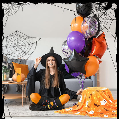Meanplan 7 Pack Halloween Boo Basket Stuffers Halloween Gifts for Women Orange Basket Stuffer Includes 12oz Orange Acrylic Ghost Tumbler Velvet Blanket Crochet Ghost Keychain Socks for Family