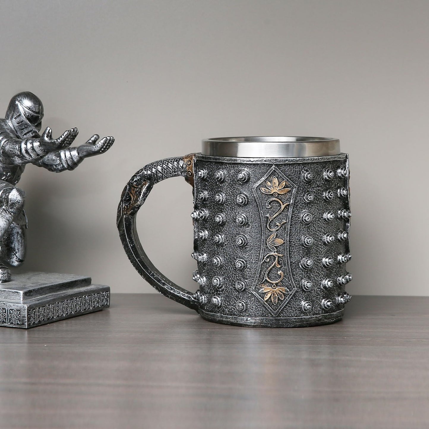 AsAlways Stainless Steel Skull Beer Mug Gothic Beer Stein Novelty Wine Coffee Drinking Cup Halloween Renaissance Accessory Gift 400ML/13.5OZ