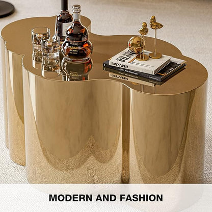 IKIFLY Modern Gold Stainless Coffee Table, Small Cloud Fashion Design Accent Table for Living Room Bedroom