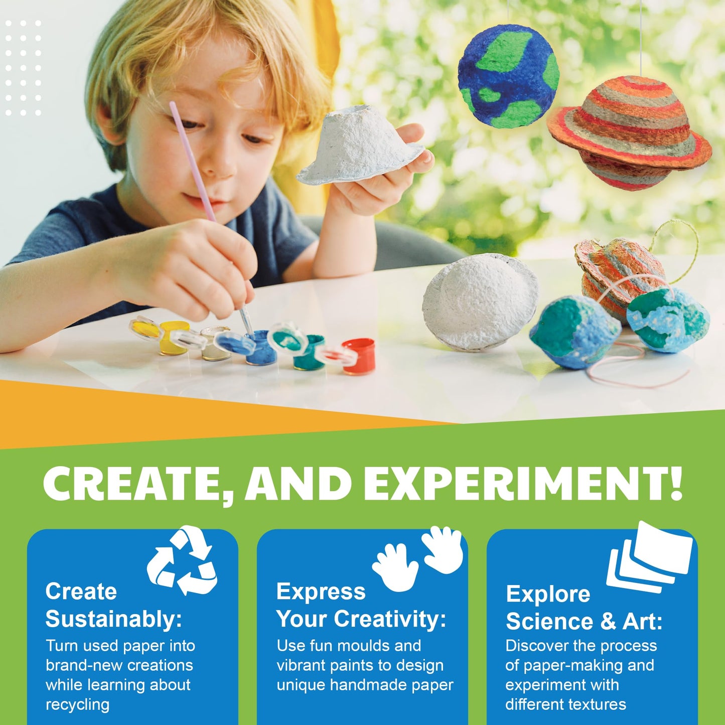 4M Green Science - Paper Making Kit - Recycle and Create Your Own - Paper Making Screen - Green DIY Craft Stem Toys Kit for Kids - Includes Molds, Paints, and Glow-in-the-Dark Features