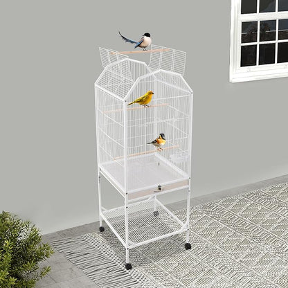 Birdcage Open Top 54 Inch Birdcages with Pull-Out Tray, Rolling Bird Cages with Wheels for Parakeets, Parrot, Cockatiel, Pigeon, Finch Cage(White)