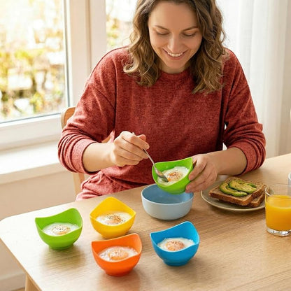 Egg Poacher - KRGMNHR Poached Egg Cooker with Ring Standers, Silicone Egg Poacher Cup for Microwave & Stovetop Egg Poaching, Oil Brush, BPA Free, 4 Pack
