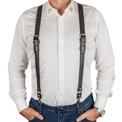 GE MARK Leather Suspenders for Men and Women, Wedding and Gift Accessory (Black)