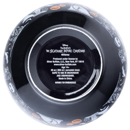Silver Buffalo Disney Tim Burton's Nightmare Before Christmas Featuring Jack Skellington, Oogie Boogie, Sally, Dr. Finkelstein, Lock, Barrel, and Zero Ceramic Bowl with Color Changing Spoon, 28 Ounces