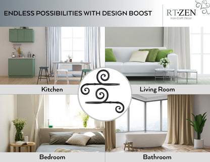 RTZEN Decorative Metal Curtain Tiebacks - Farmhouse Wrought Iron Curtain Holdbacks - Drapery Holders for Wall - Unique Metal Tie Backs for Curtains - 2 Pcs (Black Swirly)