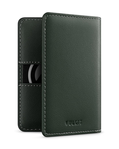 VULKIT Leather Slim Bifold Credit Card Holder for Max 8 Cards, Green
