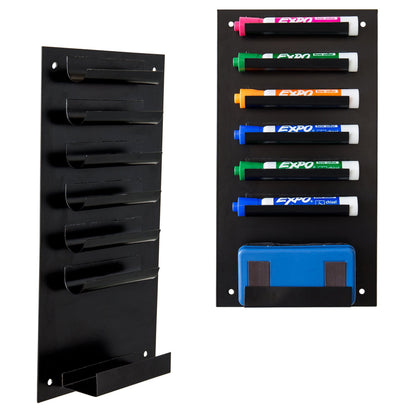 MyGift 2-Pack Vertical Whiteboard Dry Erase Marker Holder, 7-Slot Wall Mounted Organizer for Classroom Office Home, Black
