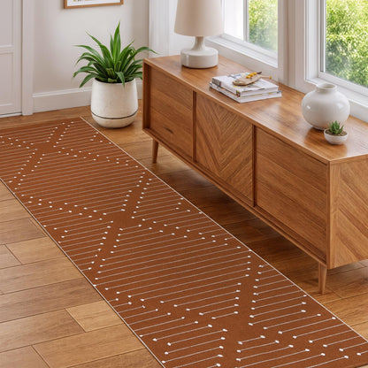LIVEBOX Burnt Orange Runner Rug- 2x8 Runners for Hallway Kitchen, Cotton Blend Long Entryway Area Rugs, Boho Washable Long Mat Fall Halloween Decor Rugs