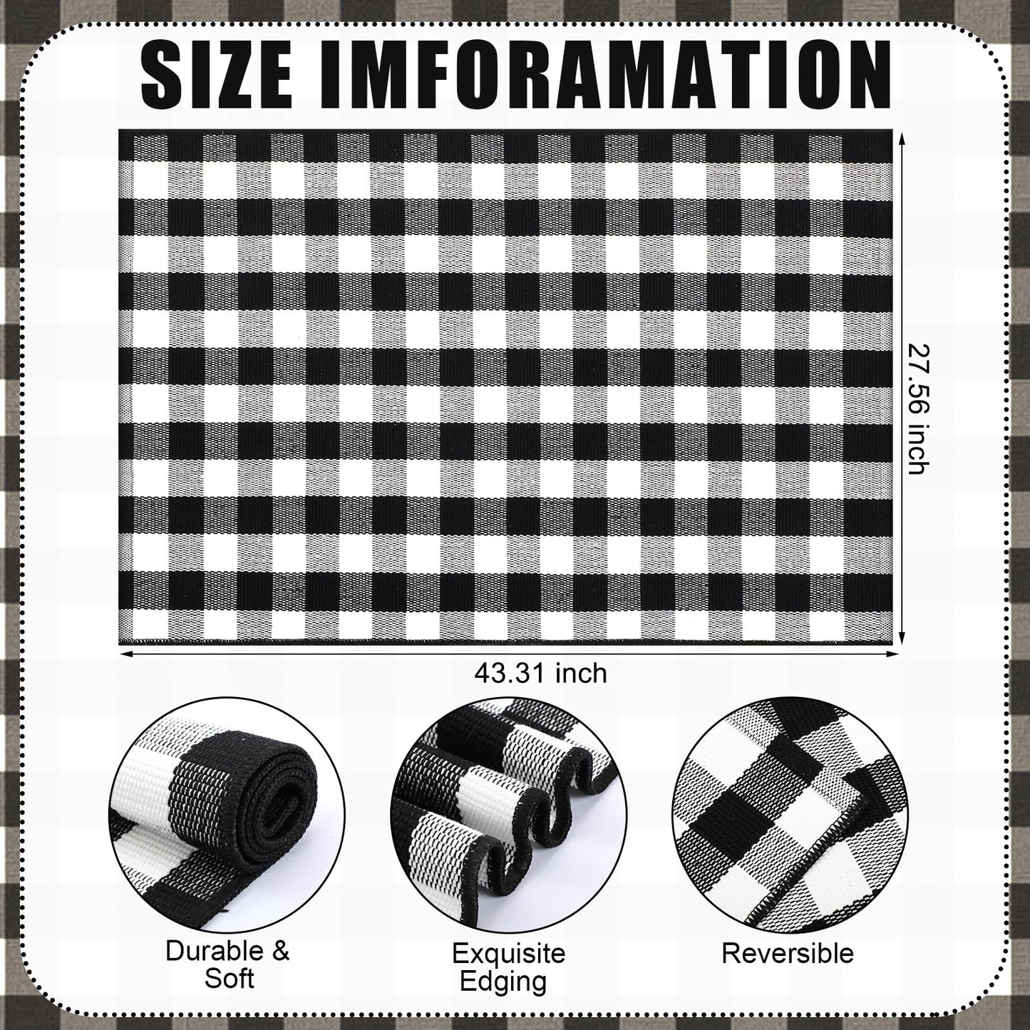 Drydiet Black and White Checkered Area Rug 27.5" x 43" Cotton Woven Washable Buffalo Plaid Outdoor Rug for Layered Door Mat Farmhouse Front Porch Entryway Indoor Outdoor