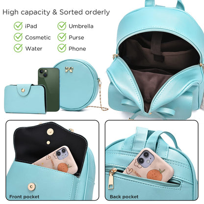 I IHAYNER Girls Bowknot 3-Pieces Fahsion Leather Backpack Backpack Purse for Women Rucksack for Ladies Shoulder Bag Orange