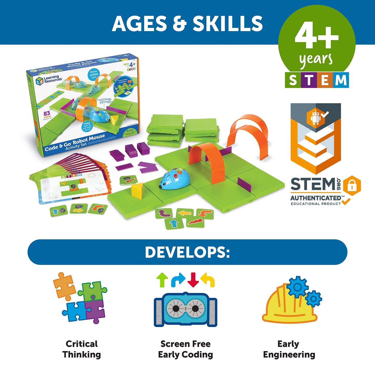Learning Resources Code & Go┬« Robot Mouse Activity Set, ScreenΓÇæFree Coding Robot Toy, Early Programming for Kids Ages 4+, STEM Robotics Kit