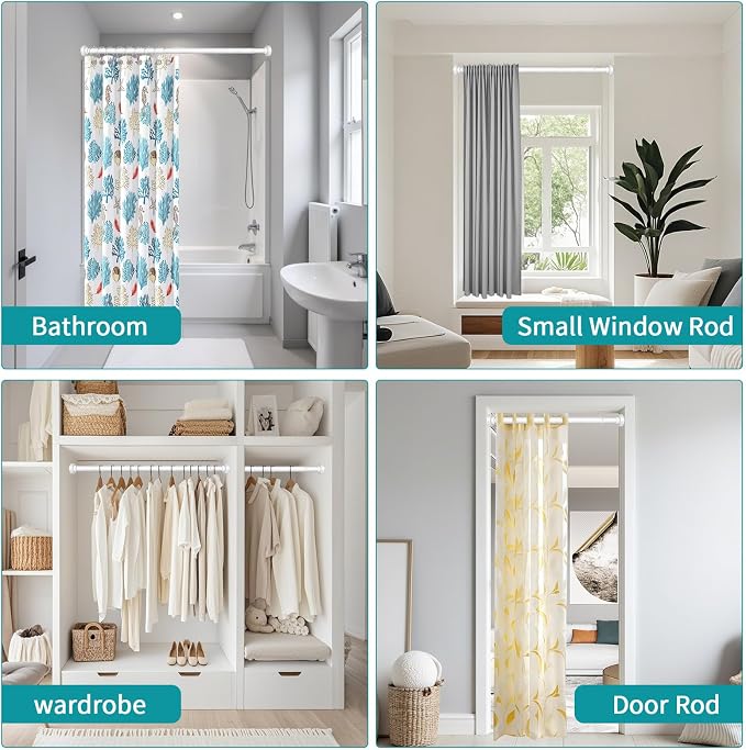 YNL Tension Shower Curtain Rod 34-66 Inch, Adjustable Spring Tension Curtain Rod No Drilling, Non-Slip, Never Rust, Stainless Steel, for Small Window Laundry Door Entryway,White