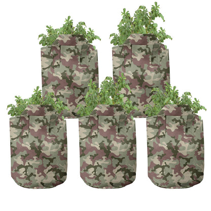 Ambesonne Ethnic Grow Bags 5-Pack, Boho Colorful Spring Garden, Heavyduty Fabric Pots with Handles for Plants, Navy Pink