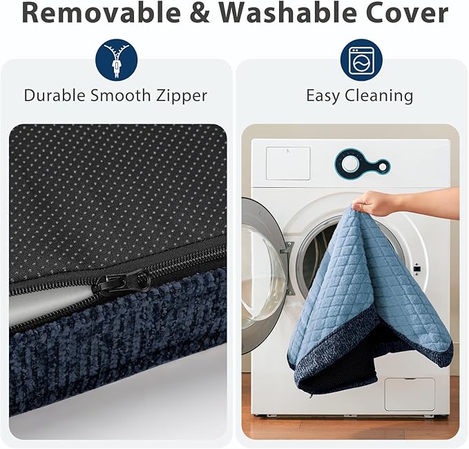 JOEJOY Orthopedic Dog Bed for Large Dogs, Washable Dog Crate Bed Large Sized with Removable Cover, Egg Memory Foam Big Pet Beds, Blue, 35"x22"