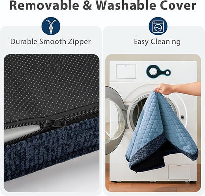 JOEJOY Orthopedic Dog Bed for Large Dogs, Washable Dog Crate Bed Large Sized with Removable Cover, Egg Memory Foam Big Pet Beds, Blue, 35"x22"