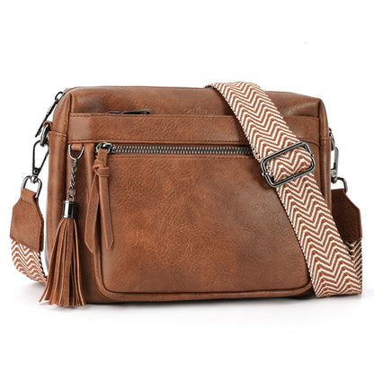 MEITRUE Crossbody Bags for Women, Vegan Leather Crossbody Cell Phone Purse Trendy Multi Pockets Shoulder Handbags with Tassel and Adjustable Strap Brown