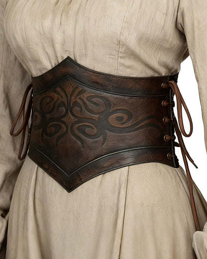 Joukavor Women's Viking Leather Corset Belt Medieval Cinch Belt Renaissance for Halloween (Brown, XXL)