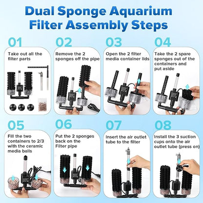 hygger Electric Aquarium Sponge Filter, 3.5W Quiet Fish Tank Filter Pump with 2 Spare Sponge & Bio Media Balls, Adjustable Outlet Venturi & Rain Mode(M for 10-40 Gal Fish Tank)