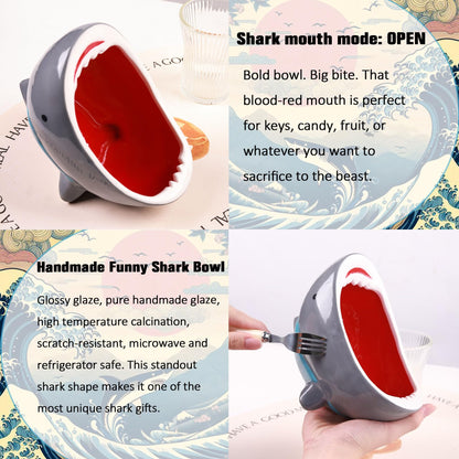 40 oz Large Shark Salad Bowl, Handmade Fruit Bowls for Kitchen Counter, Decorative Key Bowl Cute Ceramic Ramen Popcorn Snack Candy Serving Bowls, Unique Funny Shark Gifts Birthday Party Decorations