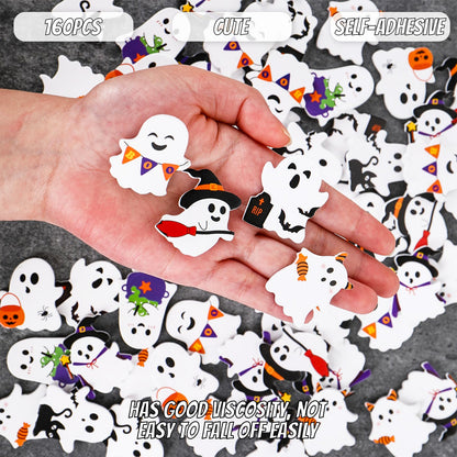 Whaline 160Pcs Halloween Foam Stickers 8 Designs Funny Ghost Self-Adhesive Decals for Home Party DIY Crafts Supplies