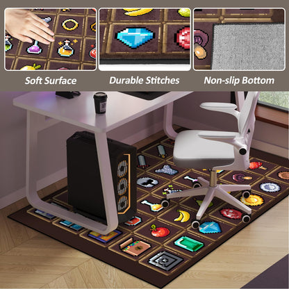 DRVAKO Game Rug Teen Boys Carpet with Pixel Games Element Items Decoration Mat, Weapon Medical Game Rugs for Boy’s Bedroom Living Room Playroom, Non-Slip Children Gaming Area Rugs (Brown, 63" x 47")