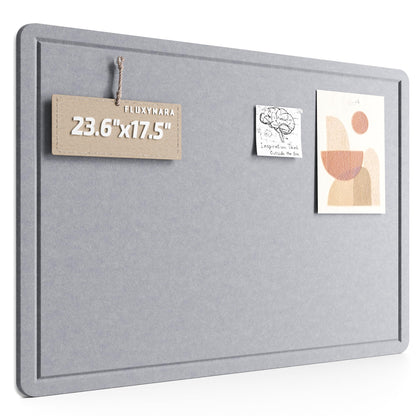 Fluxynara Bulletin Board, 23.6" x 17.5" Cork Board Alternative with 12 Safe Removable Adhesive Tabs, Foldable Felt Pin Board for Home Office, Classroom, Bedroom,Entryway for Walls—Soft Gray