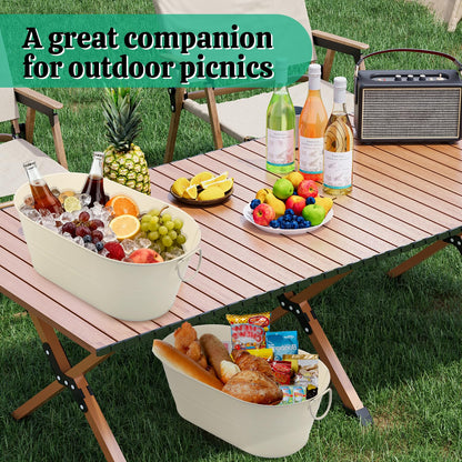 GENHAKON 3 PCS 15.3 x 9 x 6 inch White Metal Galvanized Tub with Handles, 3 Gallon Large Beverage Tubs for Wine, Cocktails, Parties, Outdoor Beer Ice Tub