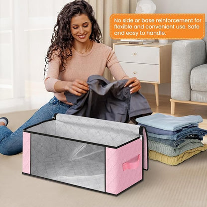 Fab totes 35L Closet Organizers and Storage, Foldable Under Bed Storage Containers, Storage bags for Organizing Bedroom, Closet, Clothing,Organization with Handle (6 Pack,Pink)